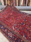 Persian Heriz rug antique vegetable dyed wool edgy design.