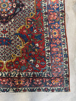 Corner view of Healthy and vibrant Persian Bakhtiari rug ready for use.