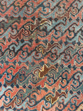 Farmhouse style antique Persian rug with beautifully worn character, handmade 1920s wool rug that adds warmth and soul to any room.