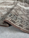 10x11 beige vintage Persian rug. Hand knotted Shiraz rug with earthy colors, geometric motifs, and durable low pile.