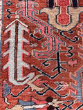 Heavy durable family friendly wool rug detailed shot illustrating sturdy foundation weave and subtle scattered vintage wear.