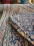 View of fine wool and tight weave in a Persian Ferahan Mahal rug.