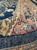Underside view of antique oversized floral Sparta rug with vegetable dyed wool and healthy floor ready condition.