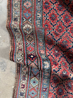 Handwoven Bidjar rug with floral motif border design.