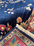 4x6 Vintage Persian Rug / Navy Blue Floral Wool Rug #4483