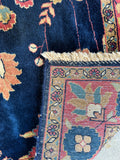 4x9 Vintage Persian Sarouk Rug / Navy Blue Floral Persian Rug / Full Pile Rug #4482