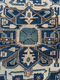 Antique Persian Malayer Rug / 4'5 x 6'6 Midnight Blue Field and Ivory Geometric Medallion Persian Rug #4531