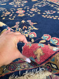 4x9 Vintage Persian Sarouk Rug / Navy Blue Floral Persian Rug / Full Pile Rug #4482