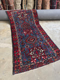 French Blue Vintage Persian Rug / 3'3 x 6'5 Gharajeh Karaja Rug #4529