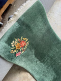 2x4 green vintage rug. Chinese Art Deco wool rug. Sage forest green area rug. Small antique style rug.