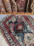 3x16 ivory blue antique tribal runner rug, hand knotted Caucasian wool hallway rug.