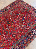 Red Persian rug antique tribal all over design with vegetable dyed wool.