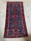 French Blue Vintage Persian Rug / 3'3 x 6'5 Gharajeh Karaja Rug #4529