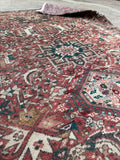 Vintage Karaja runner rug with bold geometric drawing and durable handwoven wool construction.