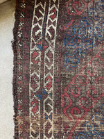 3’ x 5’8 Antique Love Worn Baluch Rug #2648