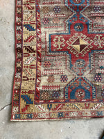 3’7 x 5’2 Antique Worn Caucasian rug #672 / Small Vintage Rug
