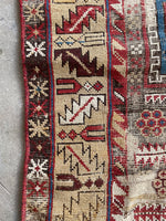 3’7 x 5’2 Antique Worn Caucasian rug #672 / Small Vintage Rug
