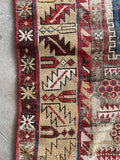 3’7 x 5’2 Antique Worn Caucasian rug #672 / Small Vintage Rug