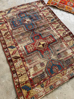 3’7 x 5’2 Antique Worn Caucasian rug #672 / Small Vintage Rug