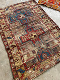 3’7 x 5’2 Antique Worn Caucasian rug #672 / Small Vintage Rug