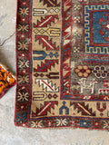 3’7 x 5’2 Antique Worn Caucasian rug #672 / Small Vintage Rug