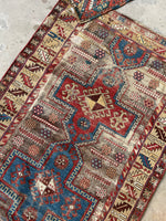 3’7 x 5’2 Antique Worn Caucasian rug #672 / Small Vintage Rug
