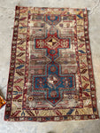 3’7 x 5’2 Antique Worn Caucasian rug #672 / Small Vintage Rug