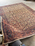 Antique Persian Mahal rug. Circa 1910 hand knotted wool area rug with a rare warm ivory ground and small-scale Herati design.