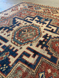 Small Tribal Lesghi Art Caucasian Rug / 3'4 x 5'4 Kazak Rug #4400