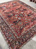 Low pile handwoven rug with border turtles and powerful floral medallions
and drama design
