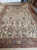 Large antique Persian rug 9x12 ivory ground vintage mahal.