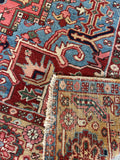 8x11 camel coral Persian Heriz rug, antique tribal wool area rug with large medallion design, hand knotted Northwest Persian rug with vegetable dyed wool.