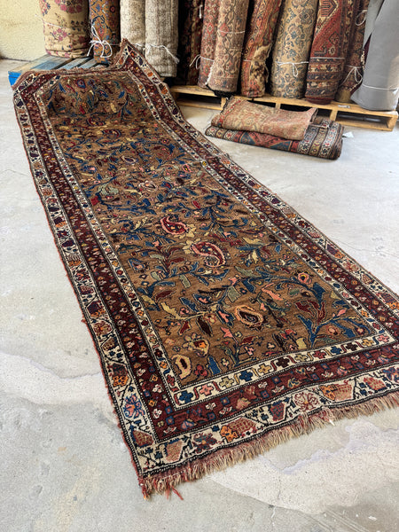 4x10 Vintage Persian Rug / 4x11 Antique Camel Runner #4204ML