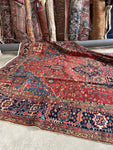 10x16 Antique Heriz Rug with French Blue Corners #3406
