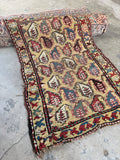 Antique Caucasian rug with rare yellow field, late 19th century hand knotted vegetable dyed wool tribal paisley scatter rug 3x4.