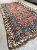 Authentic antique Persian rug with vegetable dyed wool, shabby chic scatter rug for farmhouse decor.