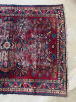 Another one end view of botanical theme rug with scattered wear.