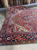 9x12 antique Heriz rug, Northwest Persian hand knotted wool rug with bold tribal geometric design.