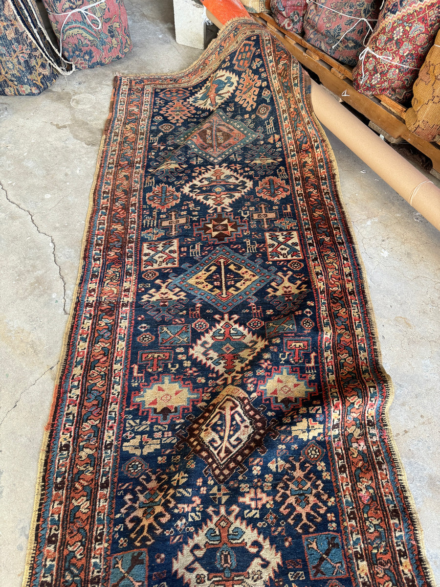Navy Blue Antique Persian Runner / 3’8 x 13’8 Rug Runner #3564ML – Blue ...