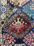 3x16 ivory brown antique wool runner rug, Caucasian tribal textile with stacked medallions.