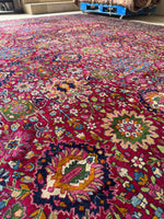 Mid-sized floral medallions in radiant colors on rug