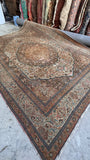 Large vintage Persian Tabriz rug in the 9x12 size range with ivory, dusty rose and warm brown tones.