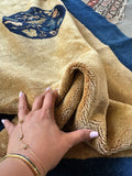Soft drape Chinese Art Deco rug with deep navy border band and wheat field.