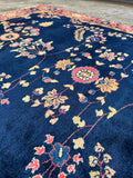 4x6 Vintage Persian Rug / Navy Blue Floral Wool Rug #4483