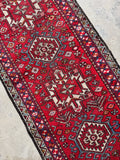 Red vintage persian runner with medallions on field close up