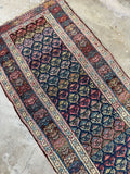 Handwoven Persian runner with botanical border and vegetable dyed wool.