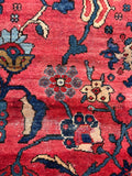 Antique Persian Mahal area rug highlighting juicy watermelon tones with organic dye variation.