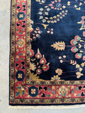 4x6 Vintage Persian Rug / Navy Blue Floral Wool Rug #4483