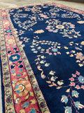 4x9 Vintage Persian Sarouk Rug / Navy Blue Floral Persian Rug / Full Pile Rug #4482