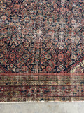 Antique Herati Persian rug. Hand knotted Ferahan wool carpet featuring the classic Fish design and a soft, character-filled shabby chic patina.